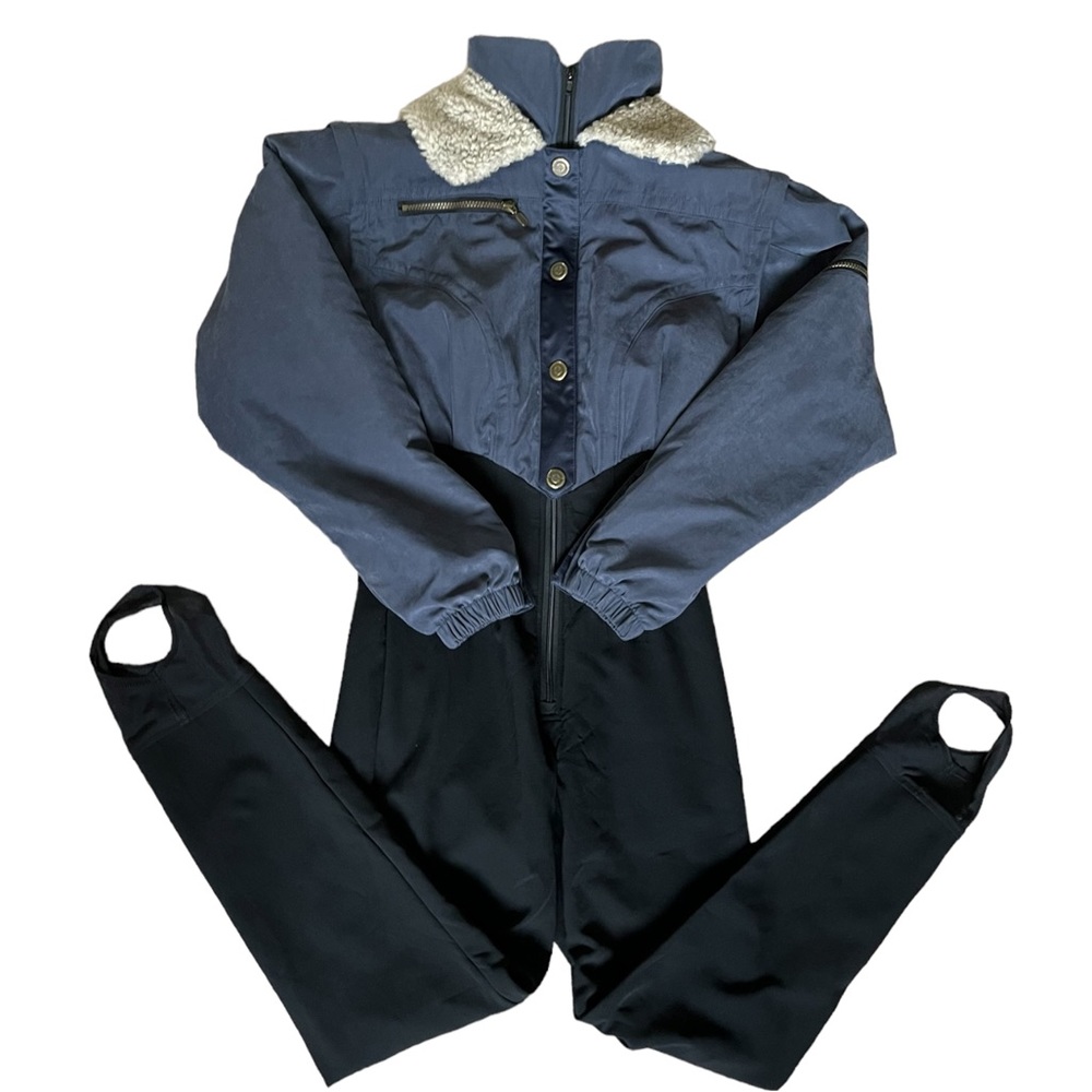 NILS Skiwear Snowsuit Ski Faux Shearling Collar Sexy Vintage Stirrup Suit 10